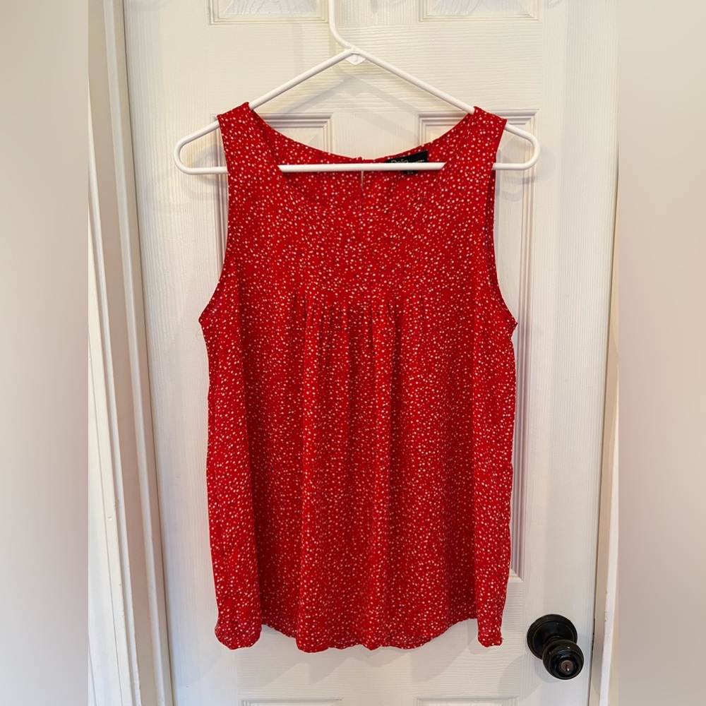 Sleeveless Red Woven Polka Dot Blouse